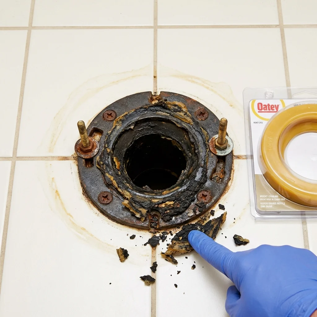 Failed wax ring showing water seepage at the base of a toilet in a Silver Springs, FL home